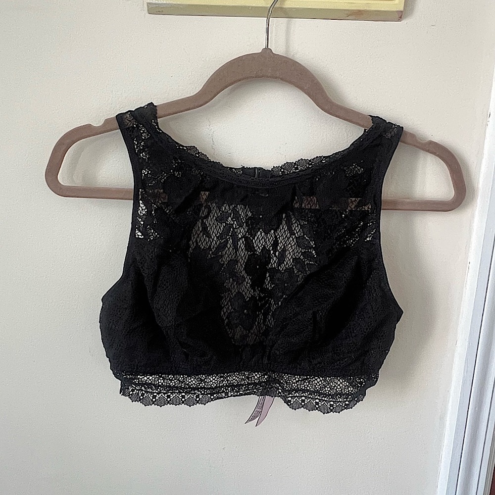 Women’s Victoria’s Secret Black Floral Lace Racerback Double Clasp Bralette